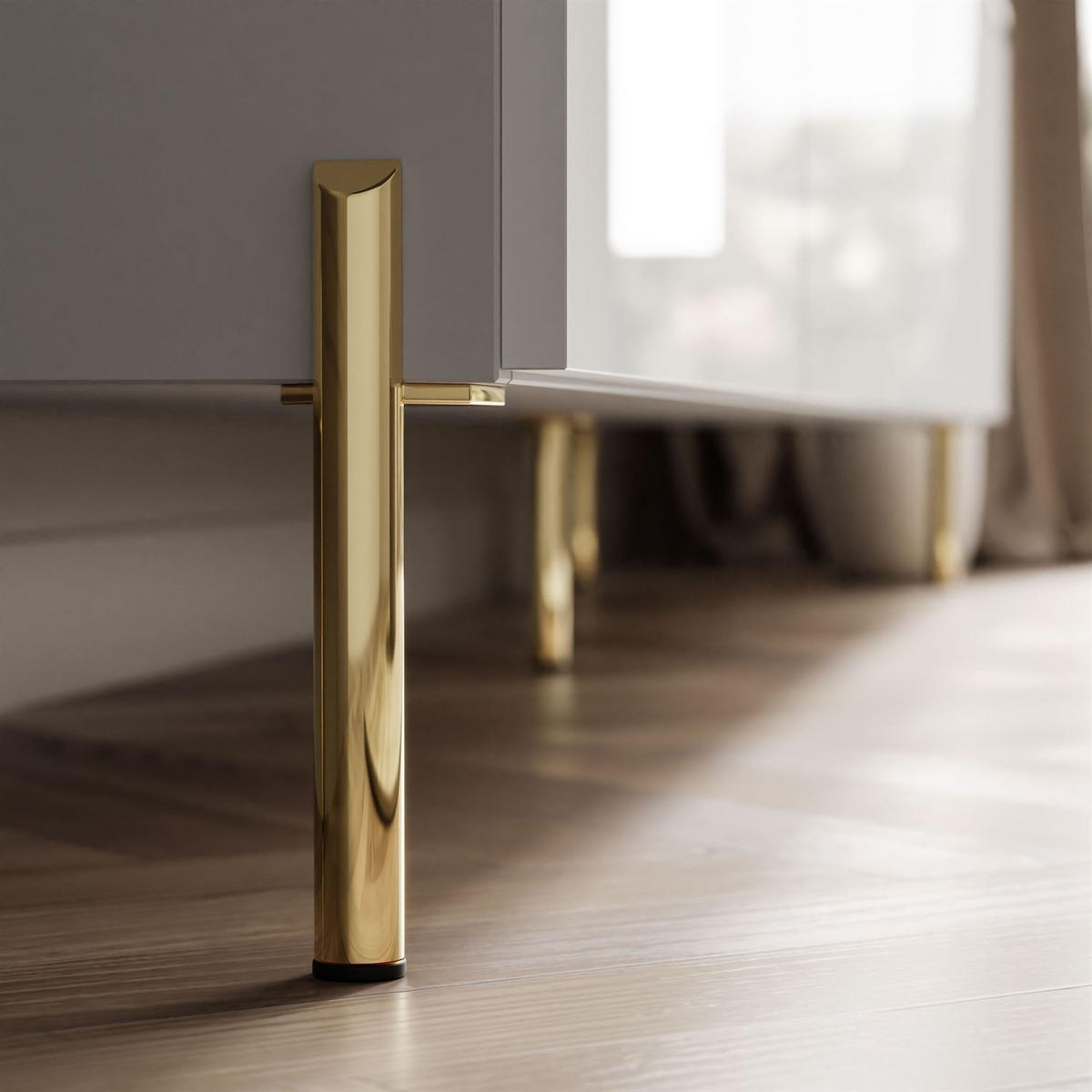 TV-RACK CELINE GLOSS 200 cm auf gerade goldenen Füßen - Weiß, Holzwerkstoff (200/49/40cm) - Lookway