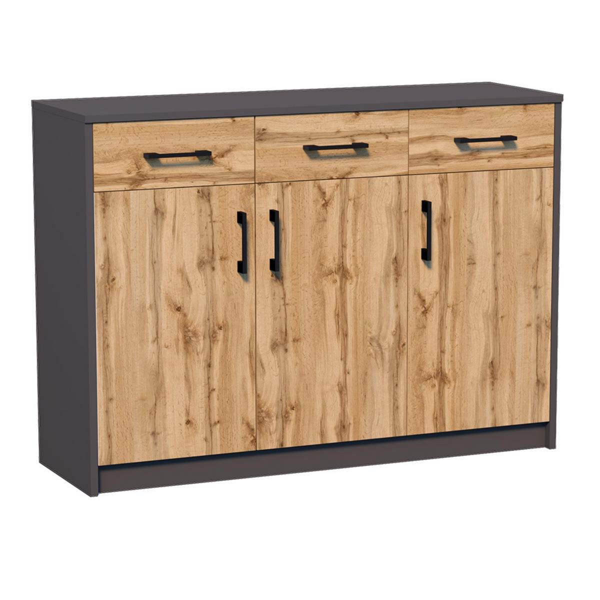KOMMODE mit 3 Türen und 3 Schubladen - Graphitfarben, Holzwerkstoff (110/85/35cm) - Home Collective