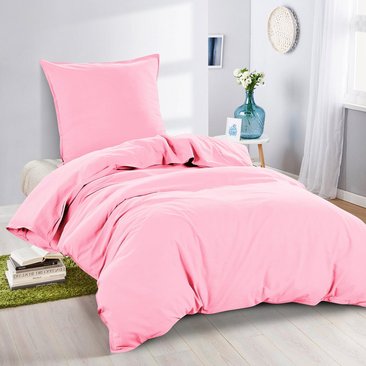 BETTWÄSCHE Stone Washed rosa 155/220 cm 100% Baumwolle Used-Effekt mit Stehsaum - Rosa, Textil (155/220cm) - wometo