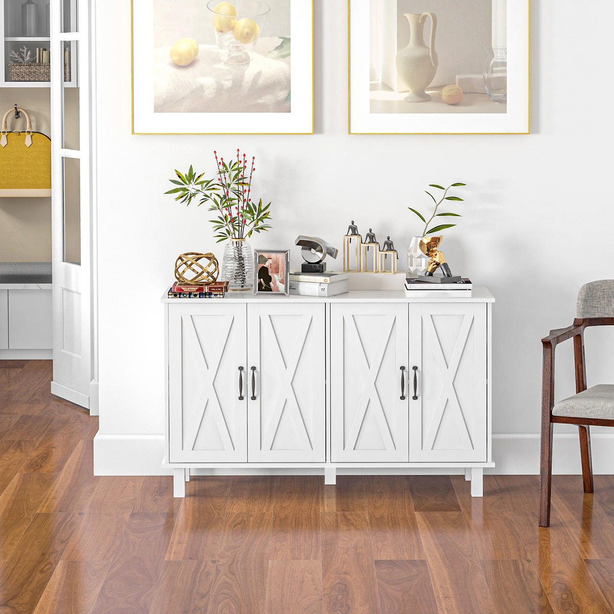 SIDEBOARD DE-11061 Landhausstil, 4 Türen Weiß - Weiß, Holzwerkstoff (120/75/37cm) - ComfortXL