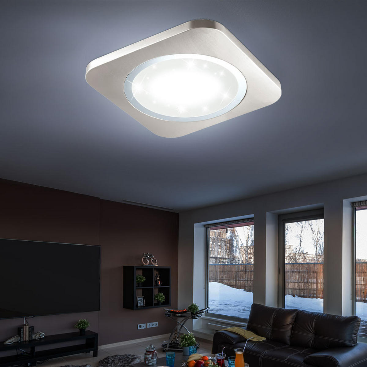 LED DECKENSPOT Kristalleffekt Silber Stahl - Silberfarben, Metall (51/51/4cm)