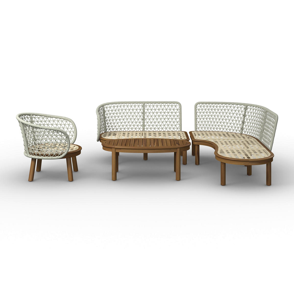 LOUNGEGARNITUR Belaya Weiß/Grau Holz/Outdoorstoff - Grau, Holz