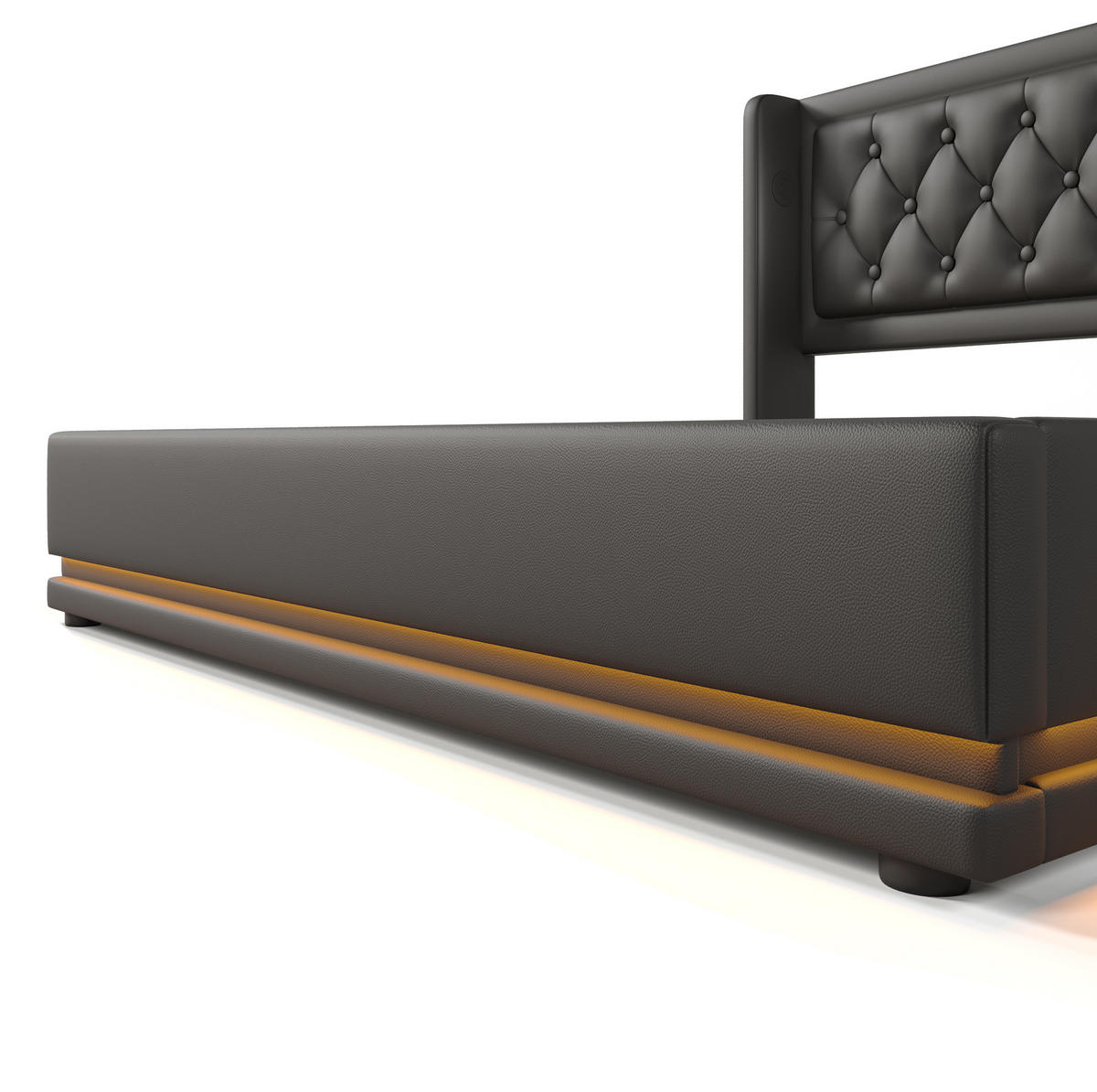 TAPECIRANI krevet od PU 160x200 cm crna s madracem, LED rasvjetom, USB i USB-C priključcima te hidrauličkim spremištem - crna, koža (160/200cm) - Modfu