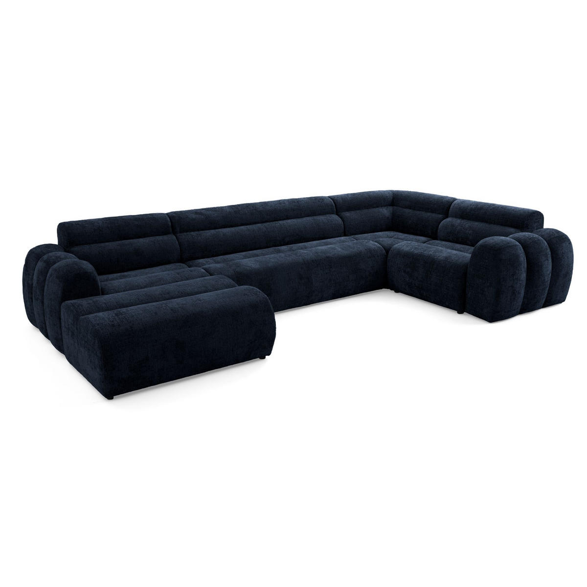 6-SITZER modulares Wohnlandschaft U XXL VEER SET 3 Rechts, 368 x 200 cm, Chenille Webstoff Marine - Schwarz/Dunkelblau, Holz/Kunststoff (200/75/368cm) - Muffo
