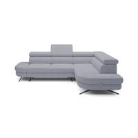ECKSOFA OTIS L-förm, Schlaffunktion, verstellbare Kopfstützen, in AURORA-Stoff, lose Rückenkissen, freistehend, RECHTS 276x218x97 cm Light Grey - Hellgrau, Holz/Textil (276/218cm) - DomoHome