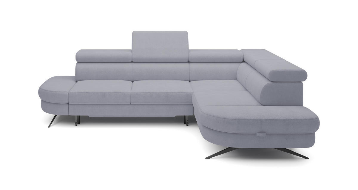 ECKSOFA OTIS L-förm, Schlaffunktion, verstellbare Kopfstützen, in AURORA-Stoff, lose Rückenkissen, freistehend, RECHTS 276x218x97 cm Light Grey - Hellgrau, Holz/Textil (276/218cm) - DomoHome