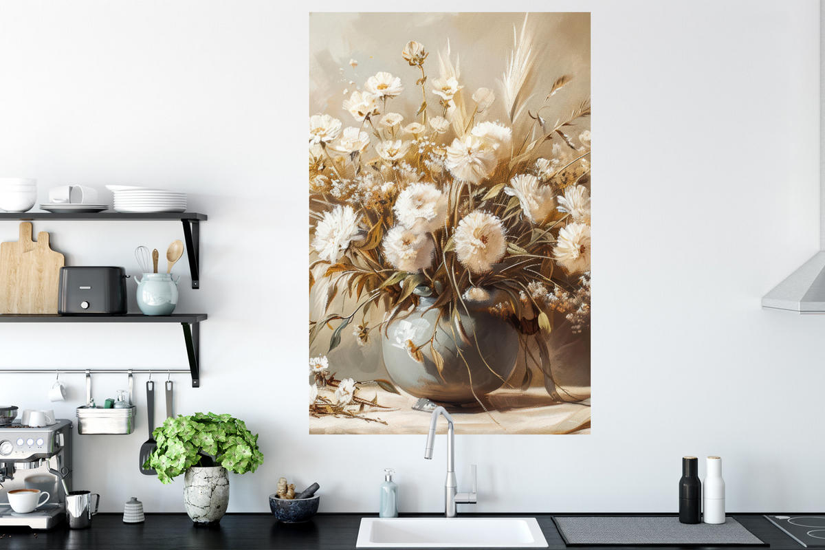 WANDTATTOO Blumen - Vase - Stilleben - Beige 80x120 cm - Creme, Kunststoff (80/120/0.1cm) - MuchoWow