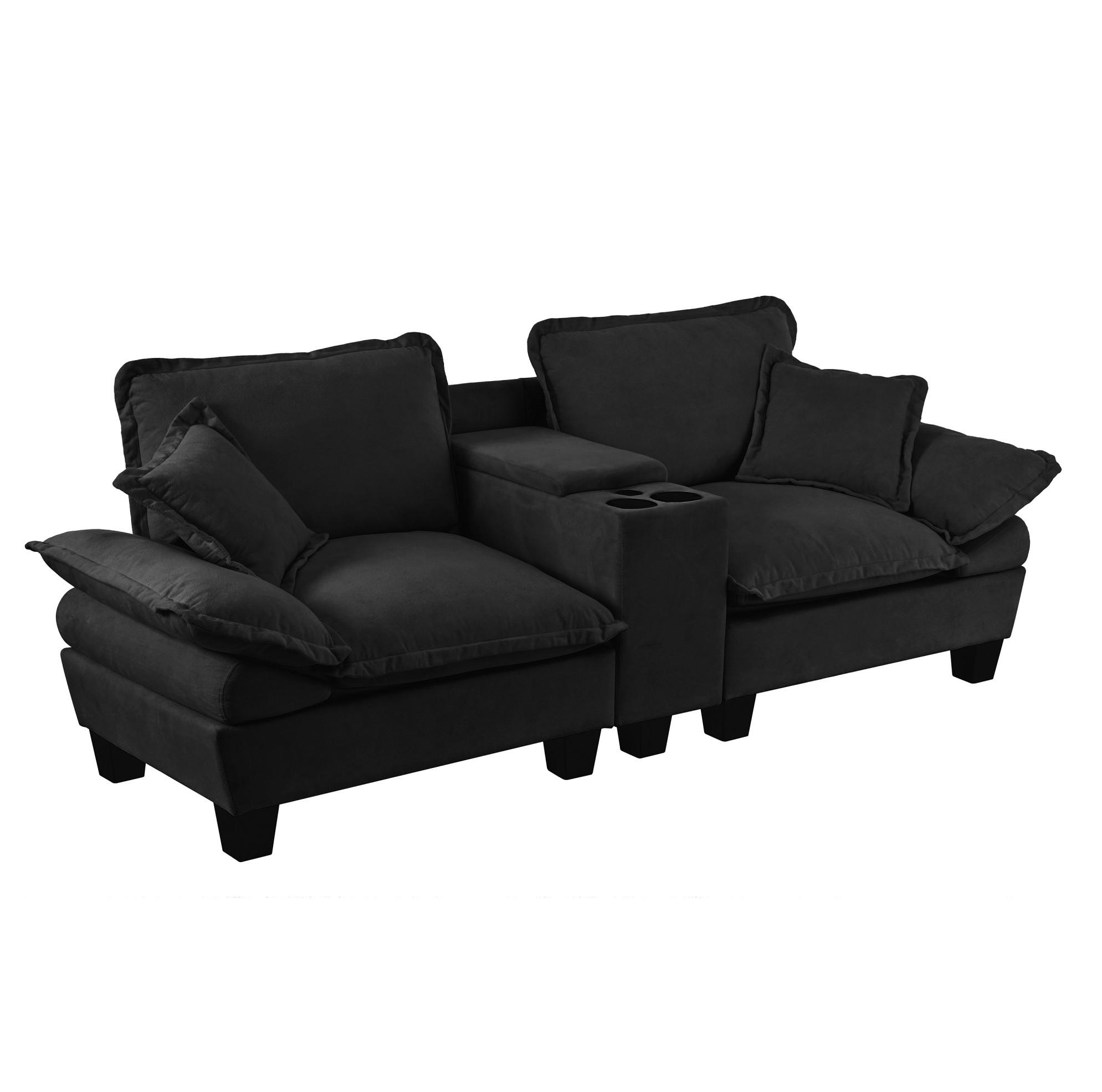 2-SITZER Sofa 224/82/90 cm mit USB-Anschluss, Stauraum und Getränkehaltern, Chenille, Schwarz - Schwarz, Textil (224/90/82cm) - Redom