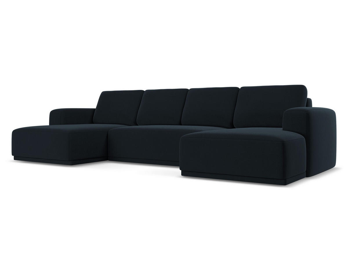 WOHNLANDSCHAFT Samt Stoff Blau - Blau/Schwarz, Kunststoff/Textil (333/91/160cm) - Makamii