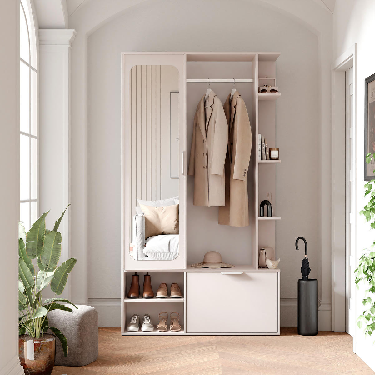 GARDEROBE mit Spiegel ELIOR - Beige, Holz (100/189.4/33cm) - Idohome