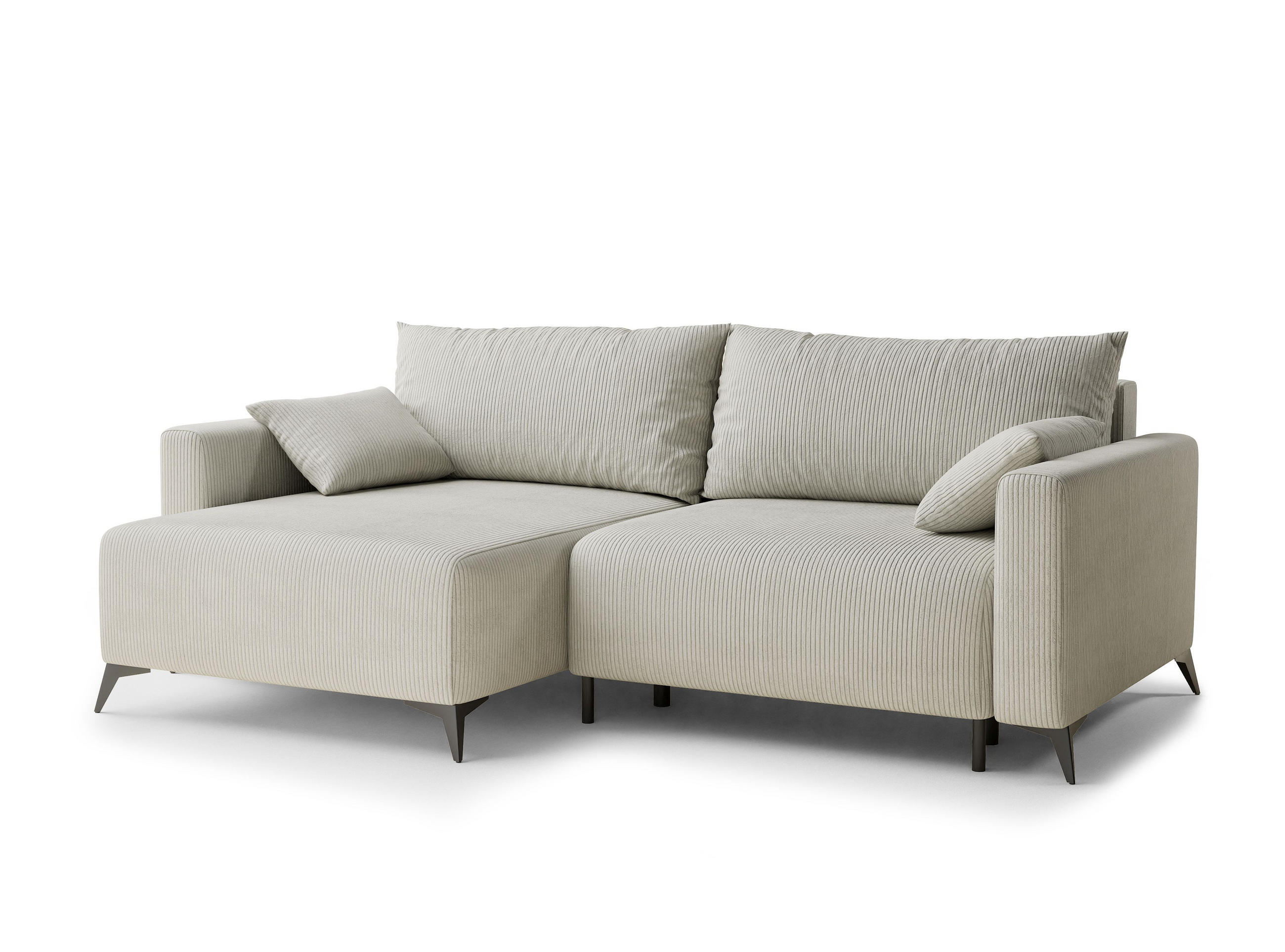 ECKSOFA MIT SCHLAFFUNKTION Leon Creme Samtstoff - Creme/Schwarz, Holz/Holzwerkstoff (148/239cm) - Maison de Reve