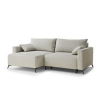 ECKSOFA MIT SCHLAFFUNKTION Leon Creme Samtstoff - Creme/Schwarz, Holz/Holzwerkstoff (148/239cm) - Maison de Reve