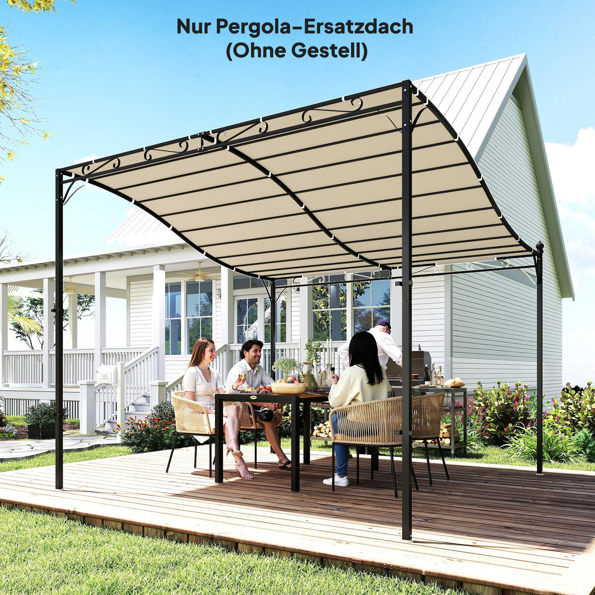 ERSATZDACH für Pergola Sonnensegel für Terrassenüberdachung Ersatz-Dachplane für 3 x 3 m Pavillon 298x293 cm Cremeweiß - Creme, Textil (298/1/293cm)