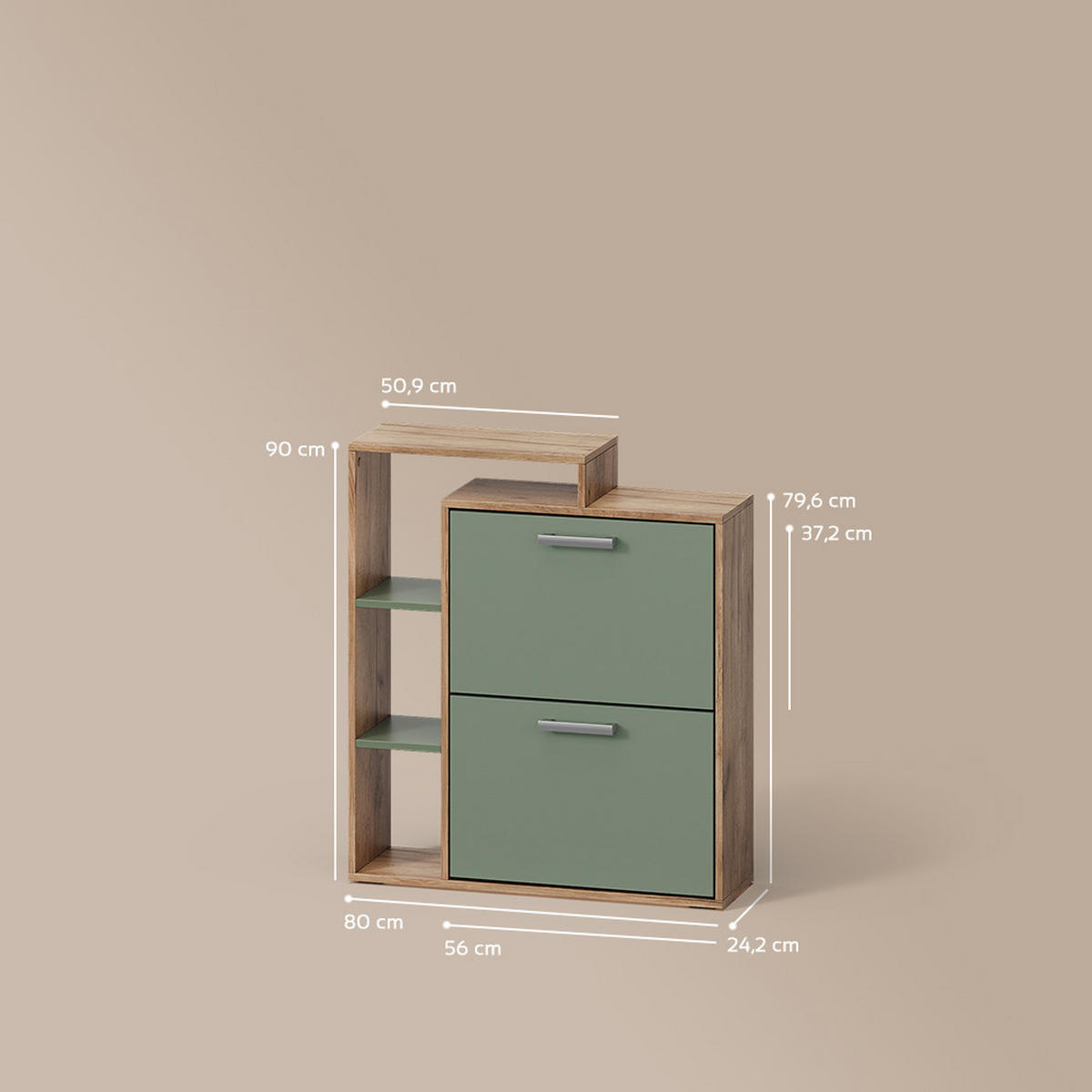 SCHUHKIPPER Ortello Goldkraft Eiche/Grün 80 x 90 cm - Eichefarben/Grün, Holzwerkstoff (80/90/24.2cm) - Livinity®