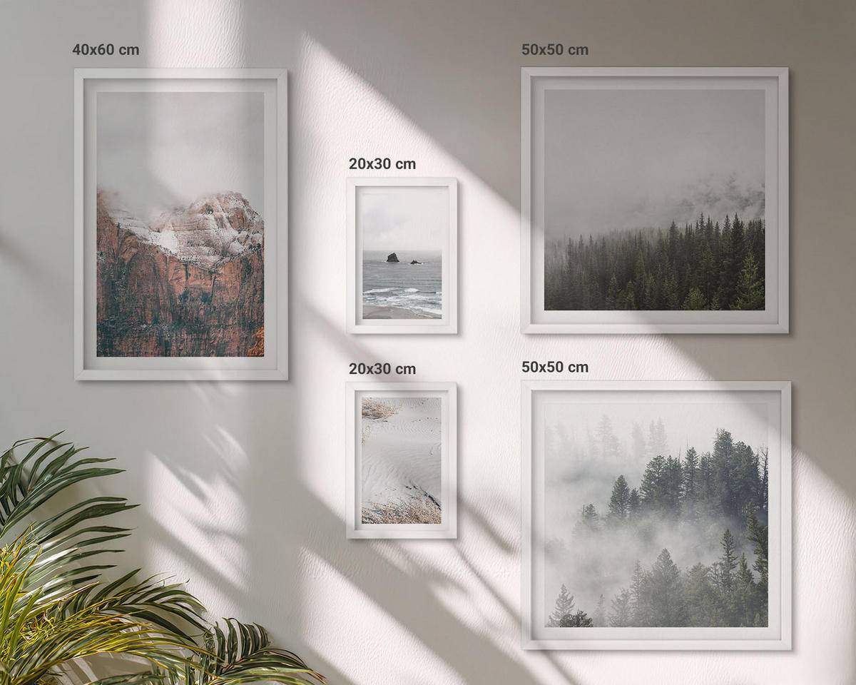 WANDBILDER 5er-Set - 50x50 cm & 20x30 cm & 40x60 cm Weißer Rahmen - Abstrakte Wellen, graue Pastellfarben - Weiß, Kunststoff (40/60cm) - ArtPrintCave