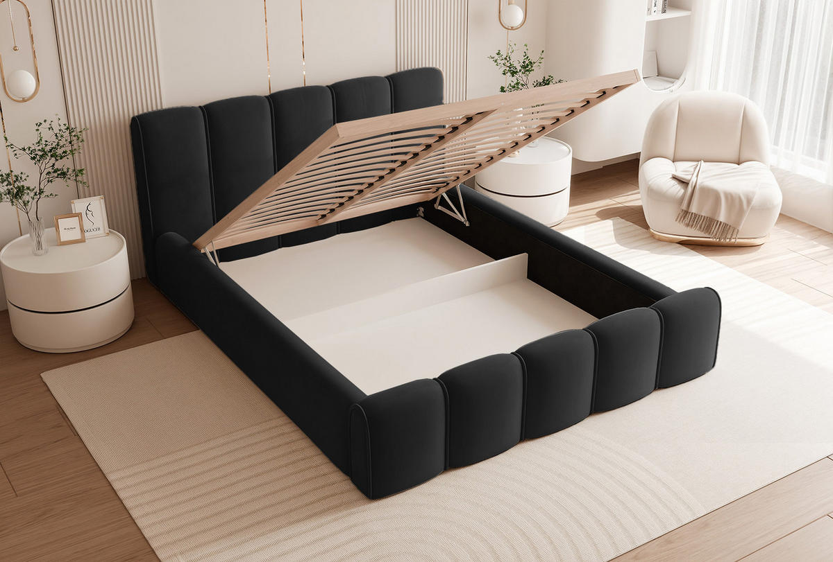 POLSTERBETT LLALO 180x200 cm, Schwarz - Schwarz, Textil (200/180cm) - Fedve