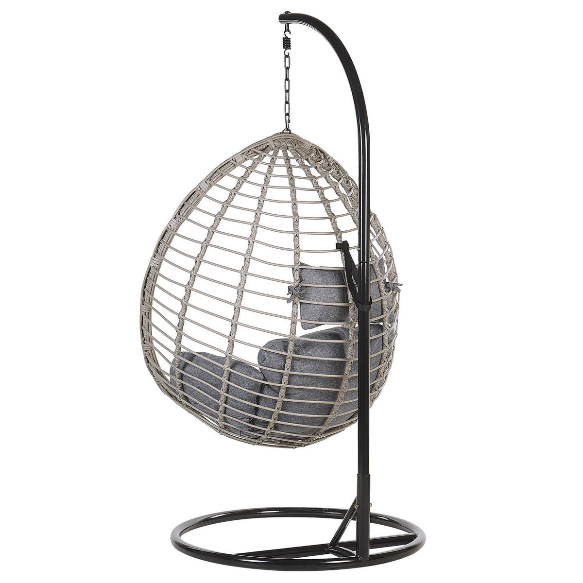 HÄNGESESSEL mit Gestell PE Rattan grau 97 cm Tollo - Grau, Kunststoff (106/199/97cm) - Beliani
