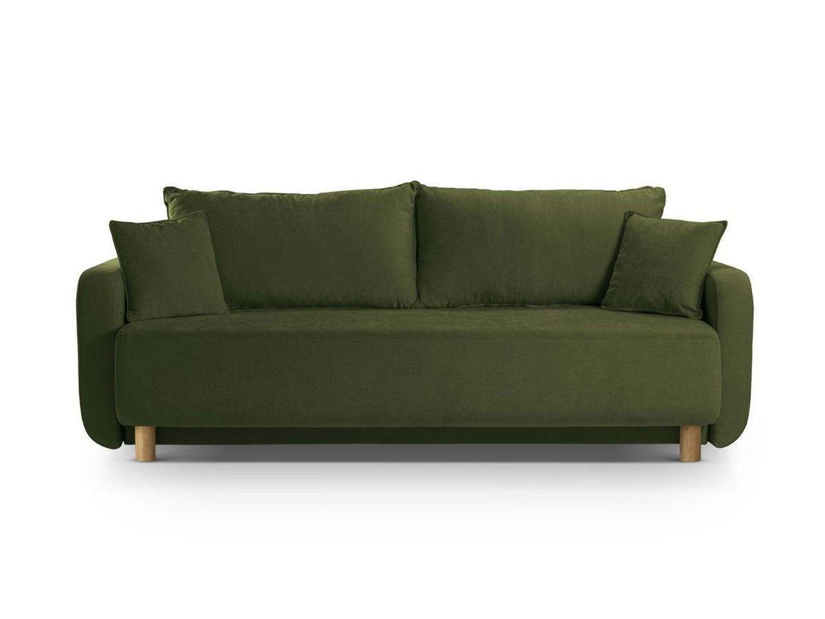 SOFA ausklappbar mit Bettkasten Elen aus strukturiertem Stoff grün 3 Sitzplätze - Grün, Textil (231/86/106cm) - Micadoni