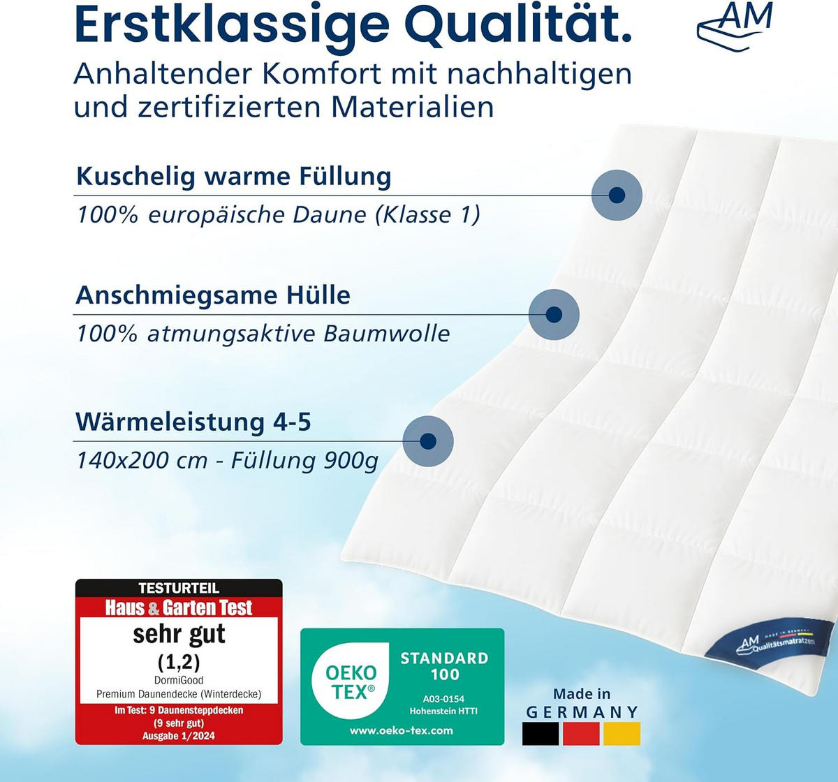 WINTER DAUNENDECKE 140/200 cm - Weiß, Textil (180/200cm) - AM Qualitätsmatratzen