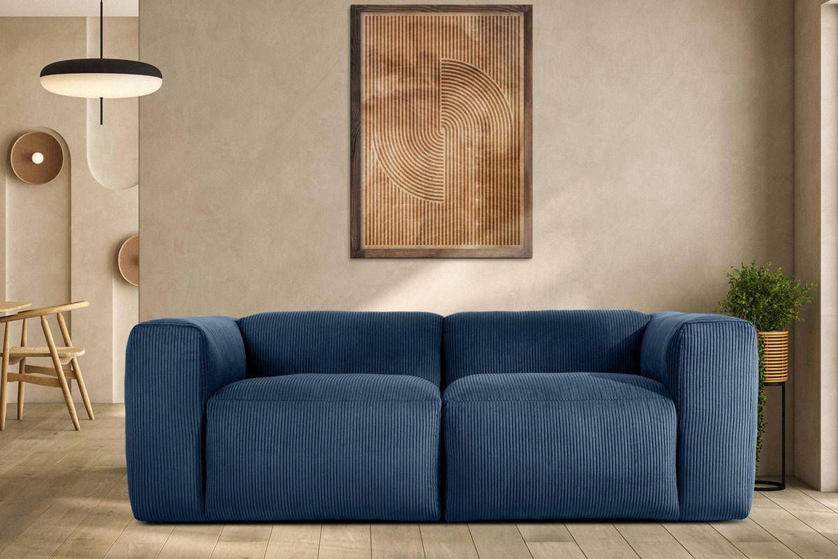2-SITZER-MODULSOFA BUFFO mit extrem weicher und bequemer Sitzfläche, Kordstoff, marineblau - Blau/Grün, Textil (210/73/96cm) - KONSIMO®