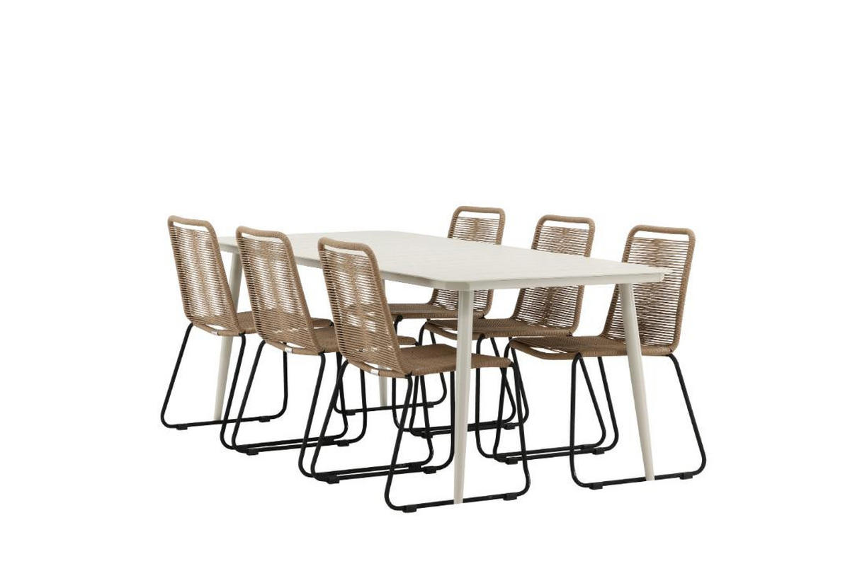 GARTENSET, Lina, Tisch Braun, Metall, 90 x 200 x 75 cm, 7-teilig - Braun, Metall - ebuy24