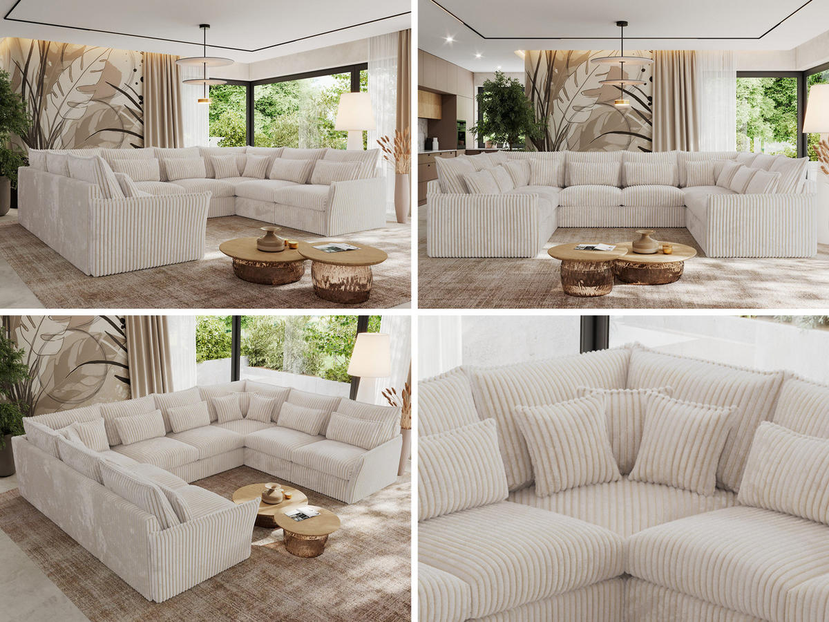 WOHNLANDSCHAFT VERSO U 8M Beige Cord - Beige/Schwarz, Kunststoff/Textil (362/93/270cm) - MKS