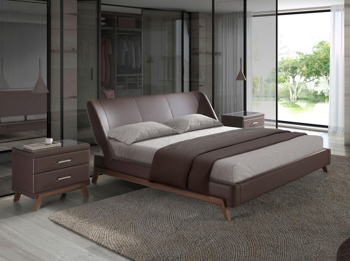 BETT Braun Walnuss 205/237/95 cm - Walnussfarben/Braun, Leder (180/200cm) - ANGEL CERDA