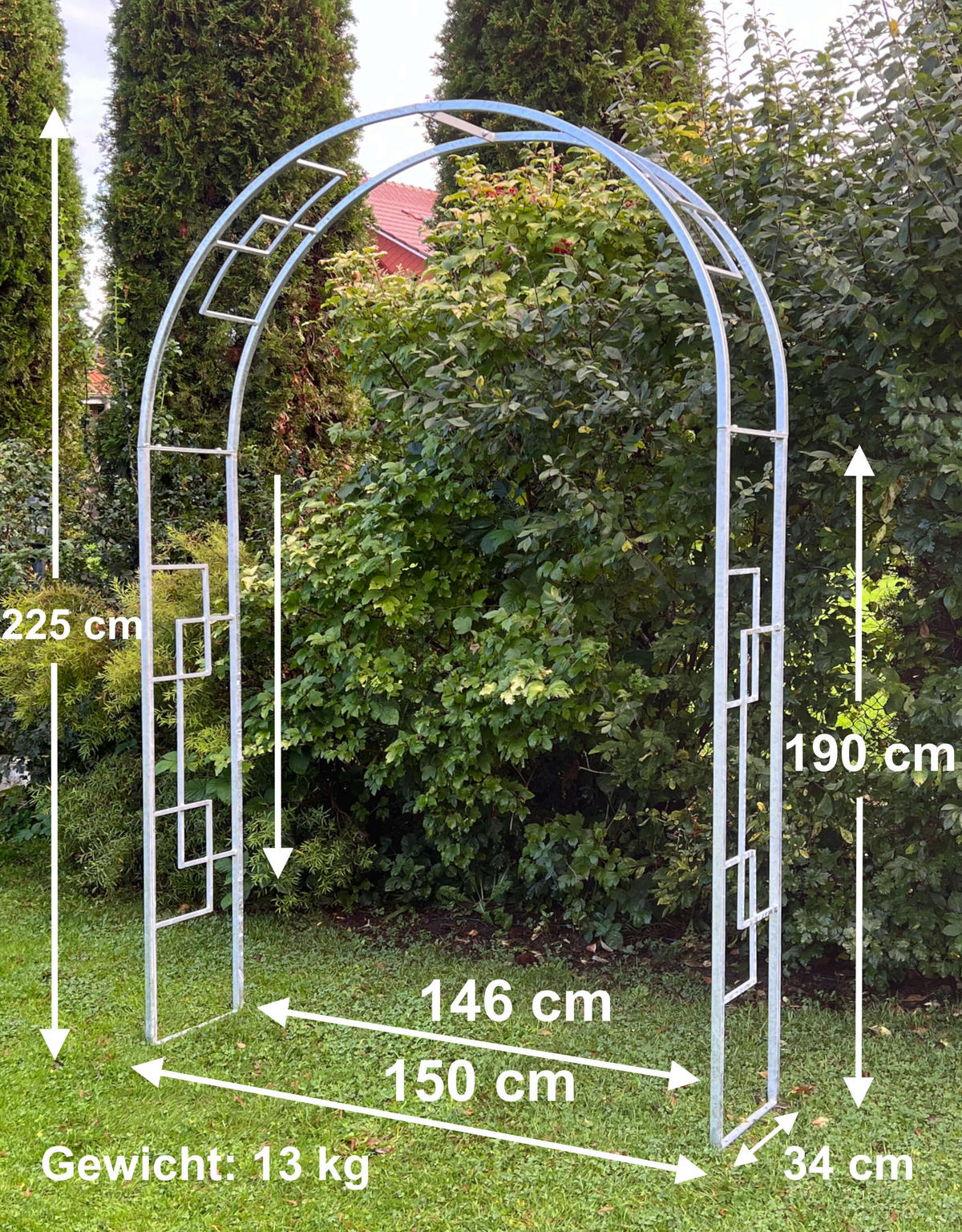 ROSENBOGEN Metall Verzinkt Massiv 150 cm Torbogen - Silberfarben, Metall (150/222/34cm) - DanDiBo
