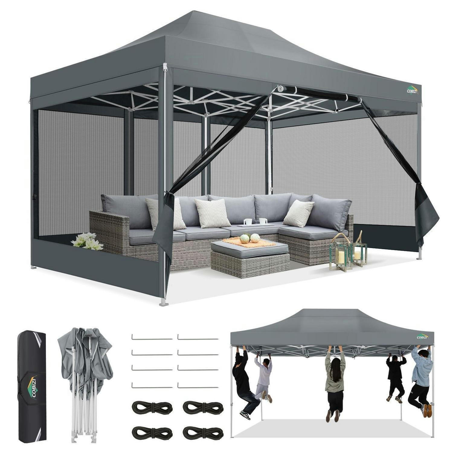 FALTPAVILLON 3x4,5 m mit Moskitonetz und UV-Schutz 50+ Grau - Grau, Textil (300/238/450cm)