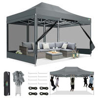 FALTPAVILLON 3x4,5 m mit Moskitonetz und UV-Schutz 50+ Grau - Grau, Textil (300/238/450cm)