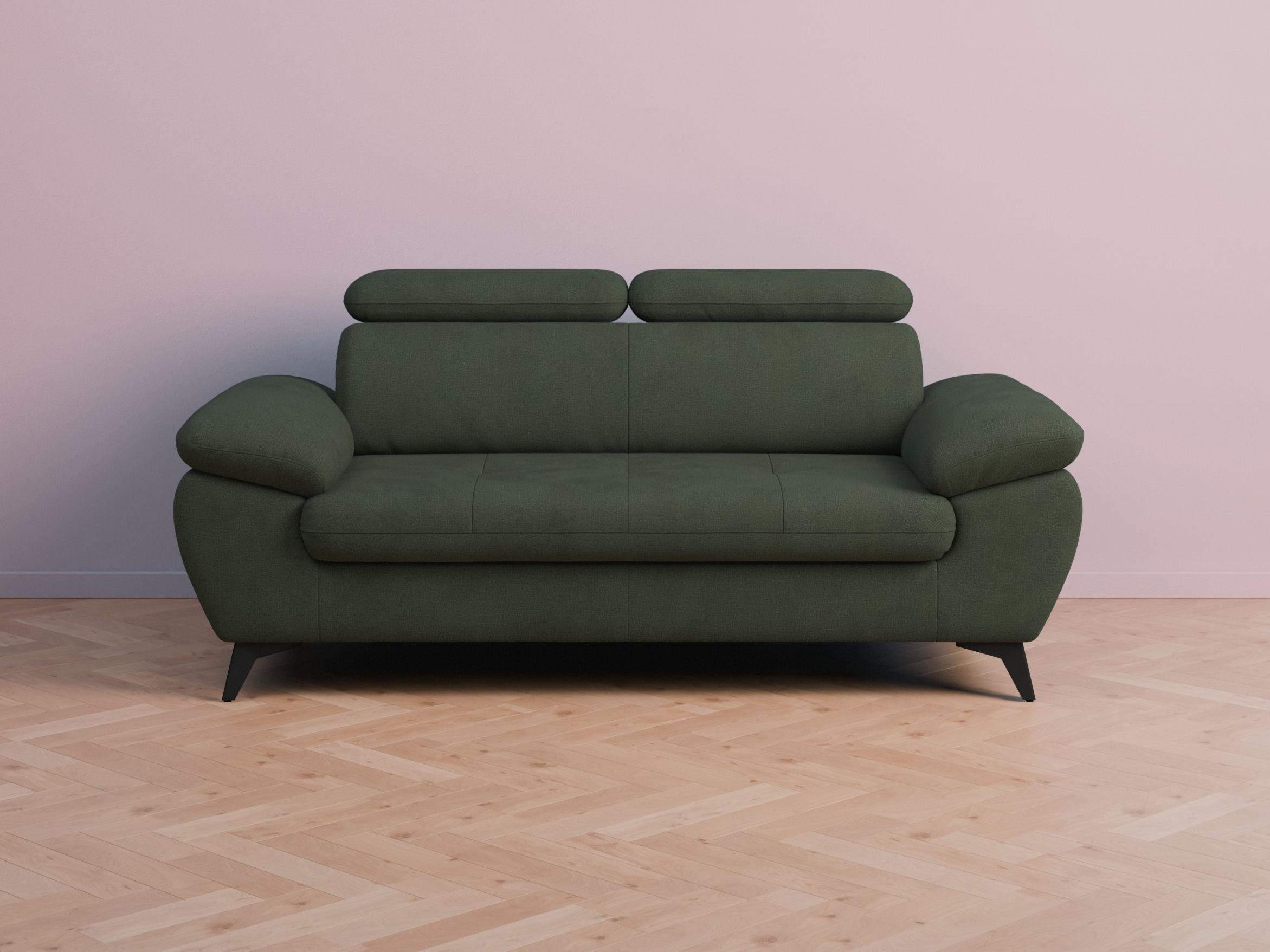 2,5-SITZER Karlstad Chenille Grün verstell. Kopfstützen B 194 cm - Waldgrün, Kunststoff/Textil (194/84/100cm) - foamnova