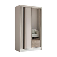 KLEIDERSCHRANK mit Spiegel-Schiebetüren und Aluminium-Leisten, LED-Beleuchtung - NALLA - 120 cm Weiß+Weiß+Schwarz - Schwarz/Weiß, Holzwerkstoff (120/216/61cm) - ALTDECOR