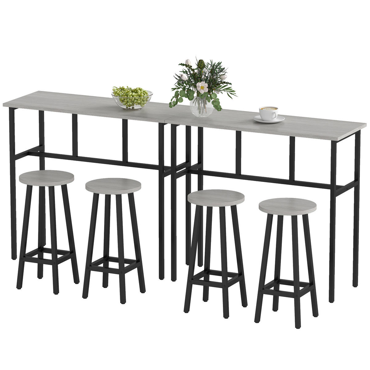 BARTISCH-SET 6-teilig DE-08053 2 Tische & 4 Barhocker, Industriedesign Grau - Schwarz/Grau, Holzwerkstoff (40/90/100cm) - ComfortXL