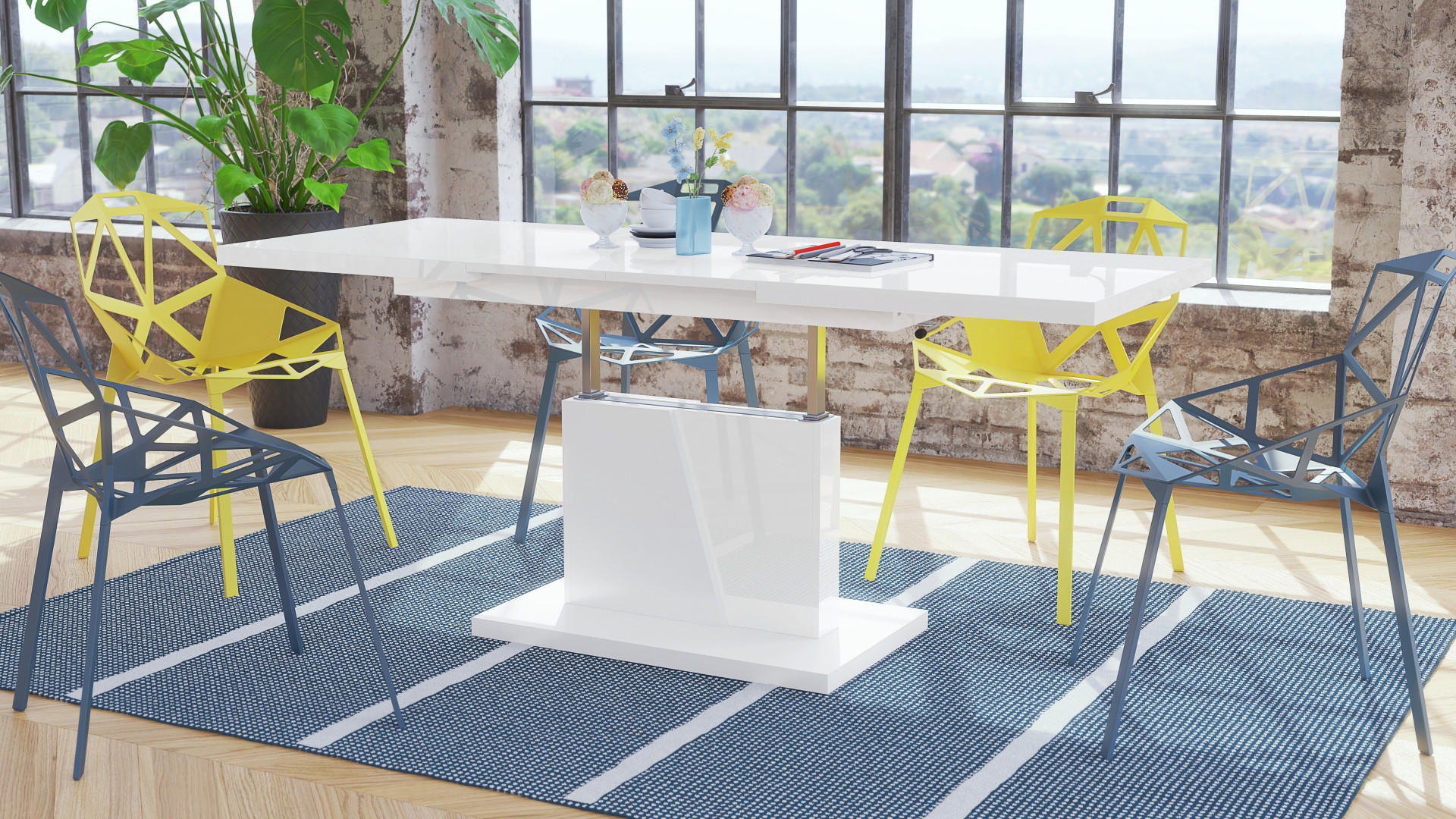 COUCHTISCH rechteckig Weiß Hochglanz - Weiß matt ausziehbar höhenverstellbar - Weiß Hochglanz/Weiß, Holzwerkstoff (70/120/60cm) - designimpex
