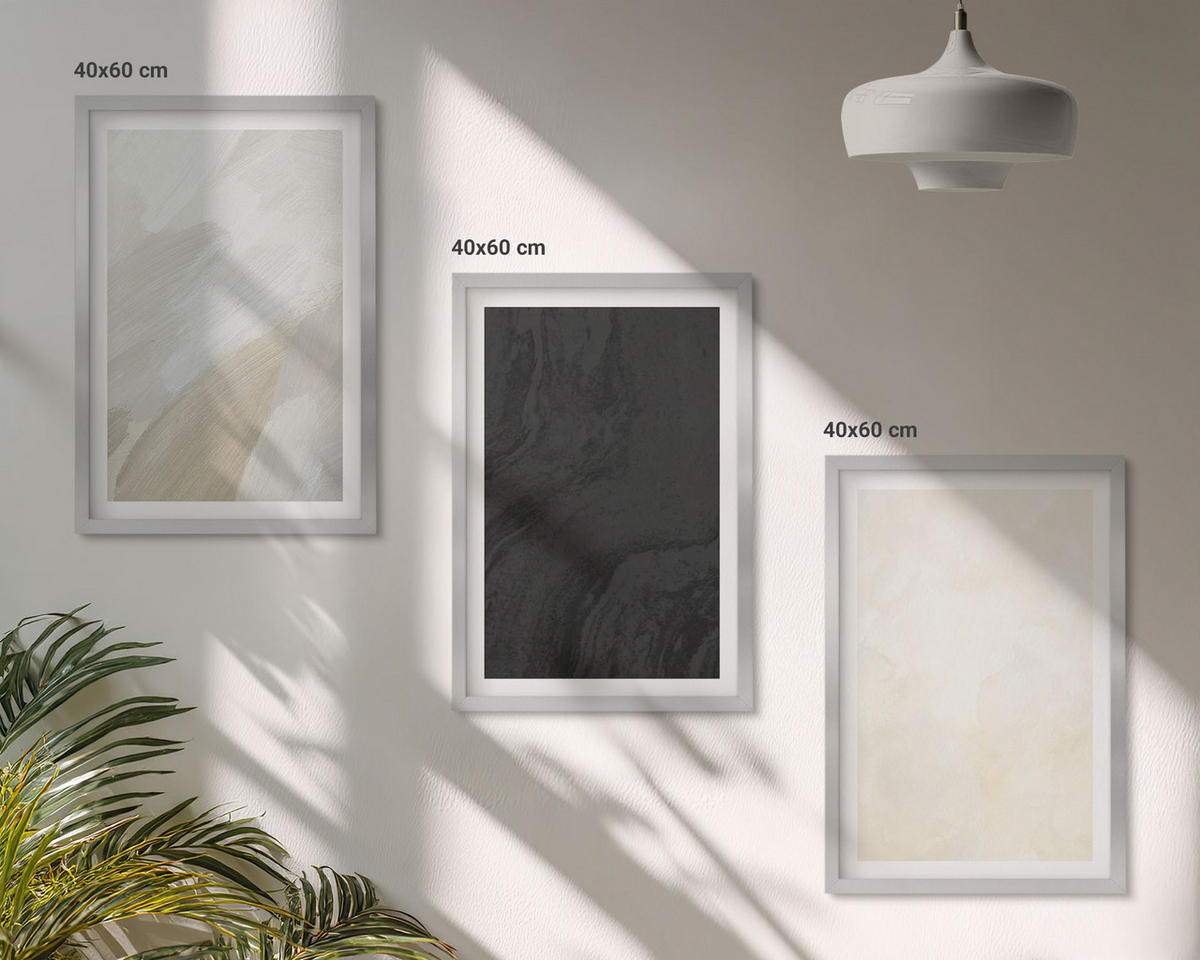 BILDER SET 3er Set - 40x60 cm Silberner Rahmen - Strukturen schattieren Minimalismus - Silberfarben, Kunststoff (40/60cm) - TULUP