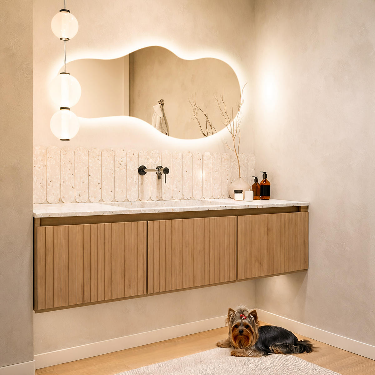 LED NÁSTĚNNÉ ZRCADLO 45x90 cm asymetrické 3000K - žlutá, sklo (45/90/0.4cm) - TULUP