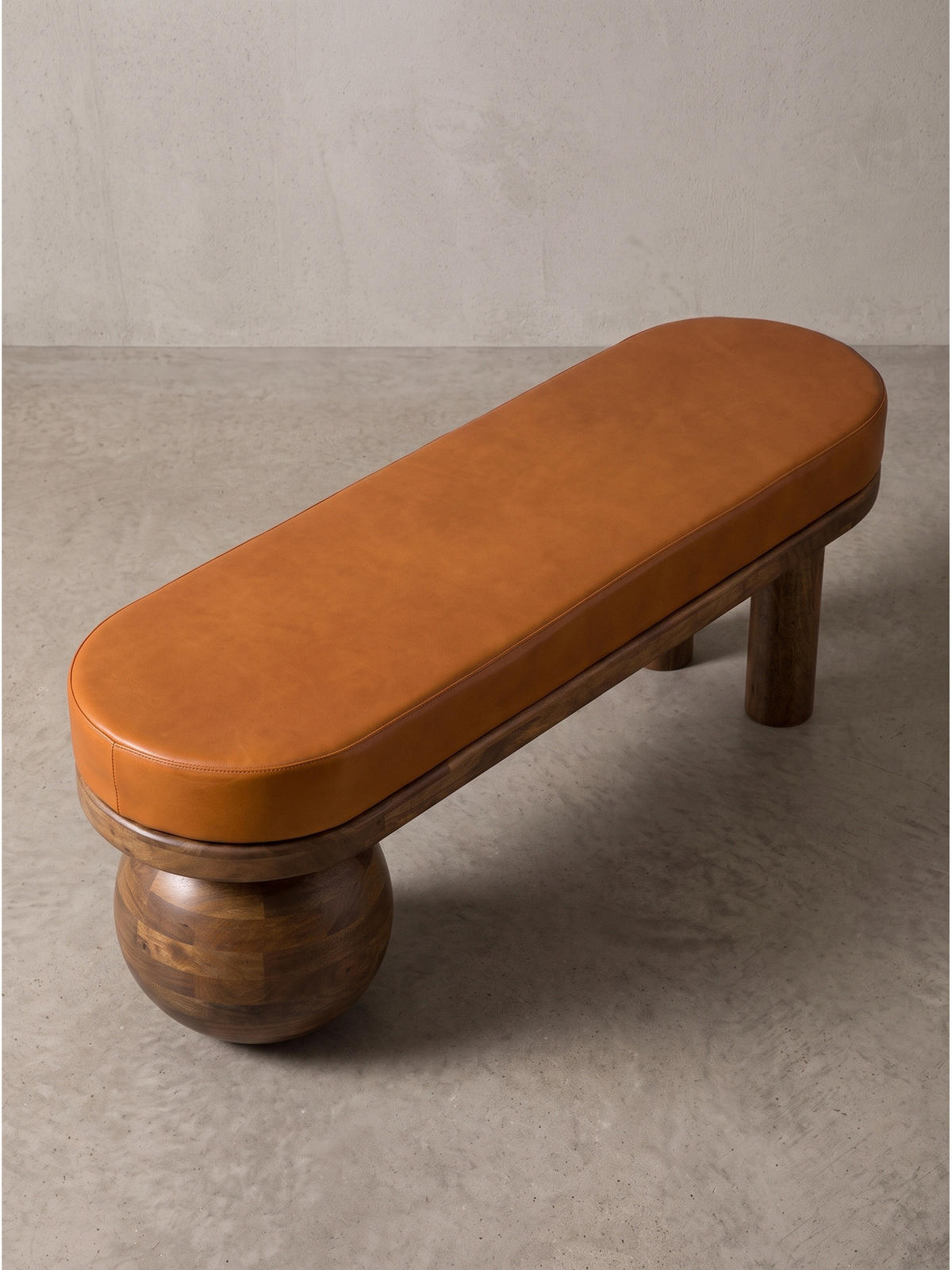 SITZBANK MAKARSKA, Ziegenleder, Braun, 140 x 40 x 47 cm - Braun/Honig, Mangoholz/Holz (140/47/40cm) - KADIMA DESIGN