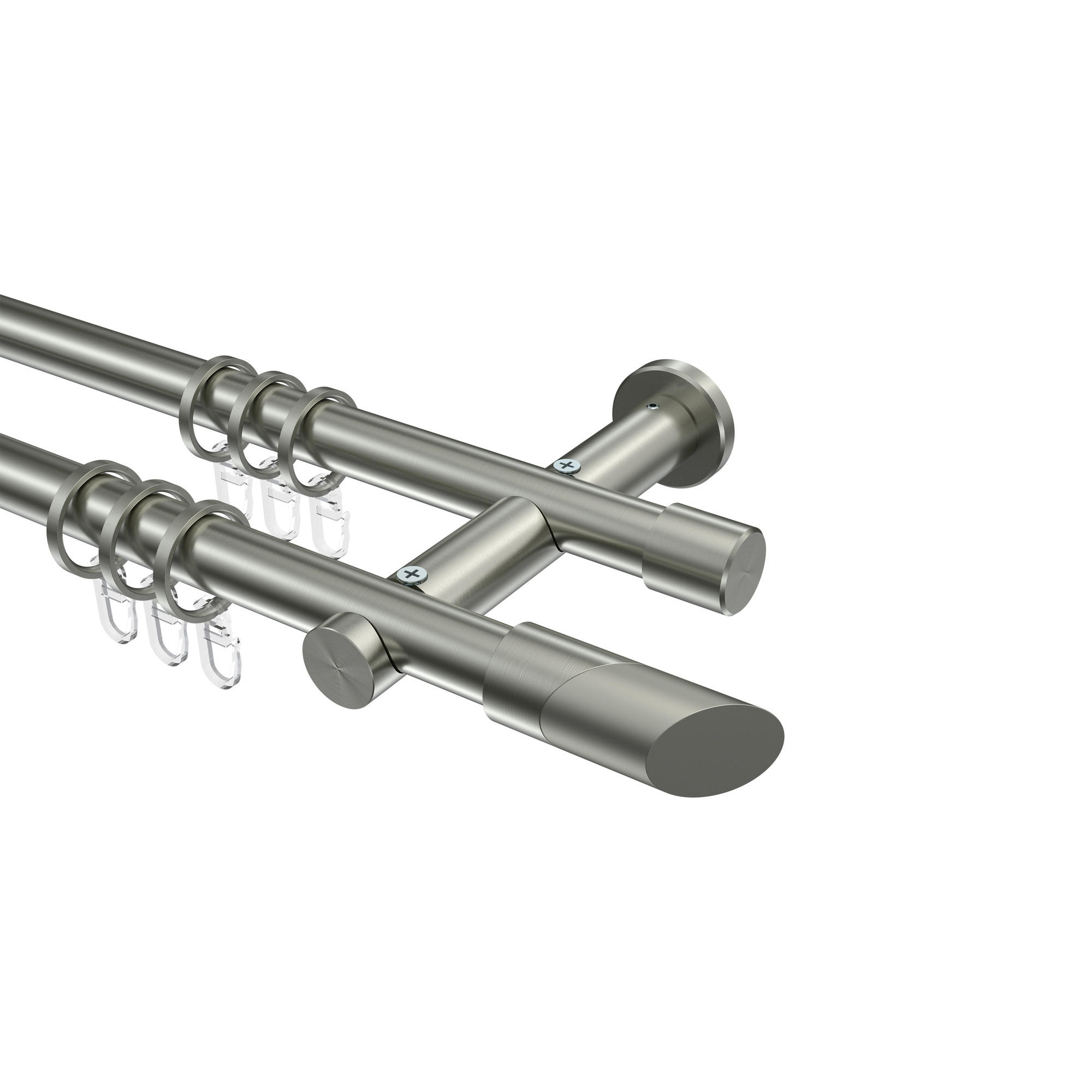 GARDINENSTANGEN-SET Platon Verano 280 cm (geteilt in 2 x 140 cm), 2-läufig, 20 mm Ø Edelstahl-Optik - Edelstahlfarben/Silberfarben, Metall (280cm) - INTERDECO