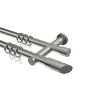 GARDINENSTANGEN-SET Platon Verano 520 cm (geteilt in 4 x 130 cm), 2-läufig, 20 mm Ø Edelstahl-Optik - Edelstahlfarben/Silberfarben, Metall (520cm) - INTERDECO