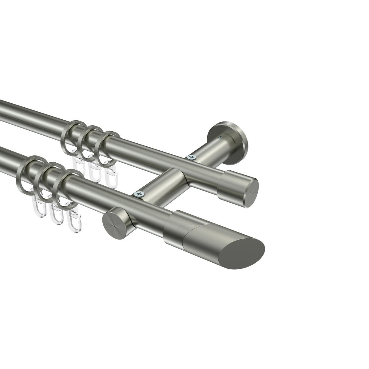 GARDINENSTANGEN-SET Platon Verano 520 cm (geteilt in 4 x 130 cm), 2-läufig, 20 mm Ø Edelstahl-Optik - Edelstahlfarben/Silberfarben, Metall (520cm) - INTERDECO