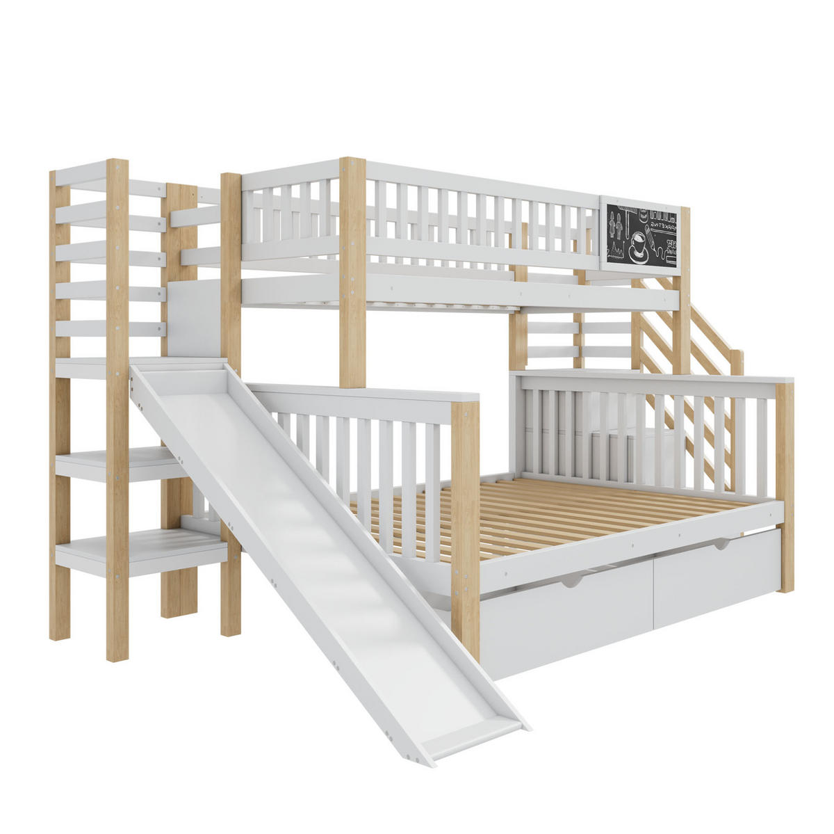 ETAGENBETT 90/200 & 140/200 cm aus Kiefer mit Rutsche und Stauraum - Weiß, Holz (140/200cm) - BEAOK