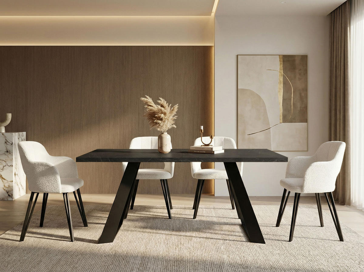 ESSTISCH Colter rechteckig ausziehbar, Marmor Schwarz 160-260/90/76 cm - Anthrazit/Schwarz, Holzwerkstoff/Metall (160/90/76cm) - WFL GROUP