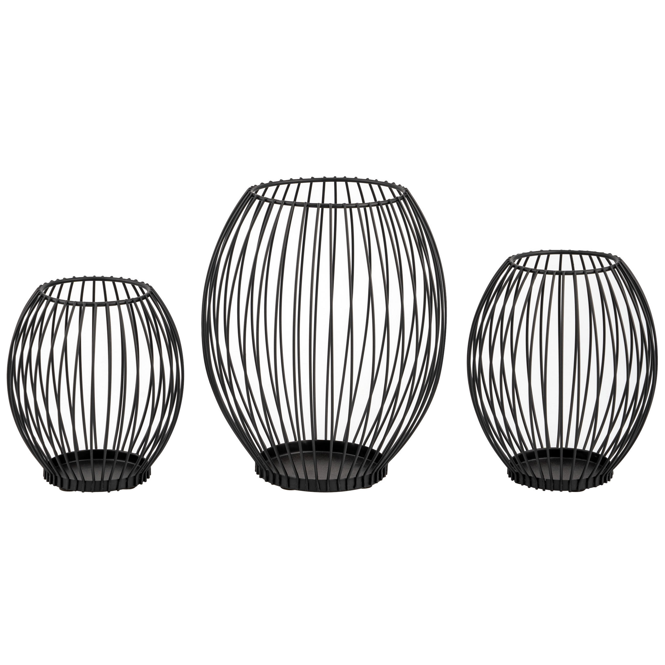 KERZENHALTER 3er-Set, schwarz, Stahl - Schwarz, Metall (8.9/10.7/10cm) - bremermann
