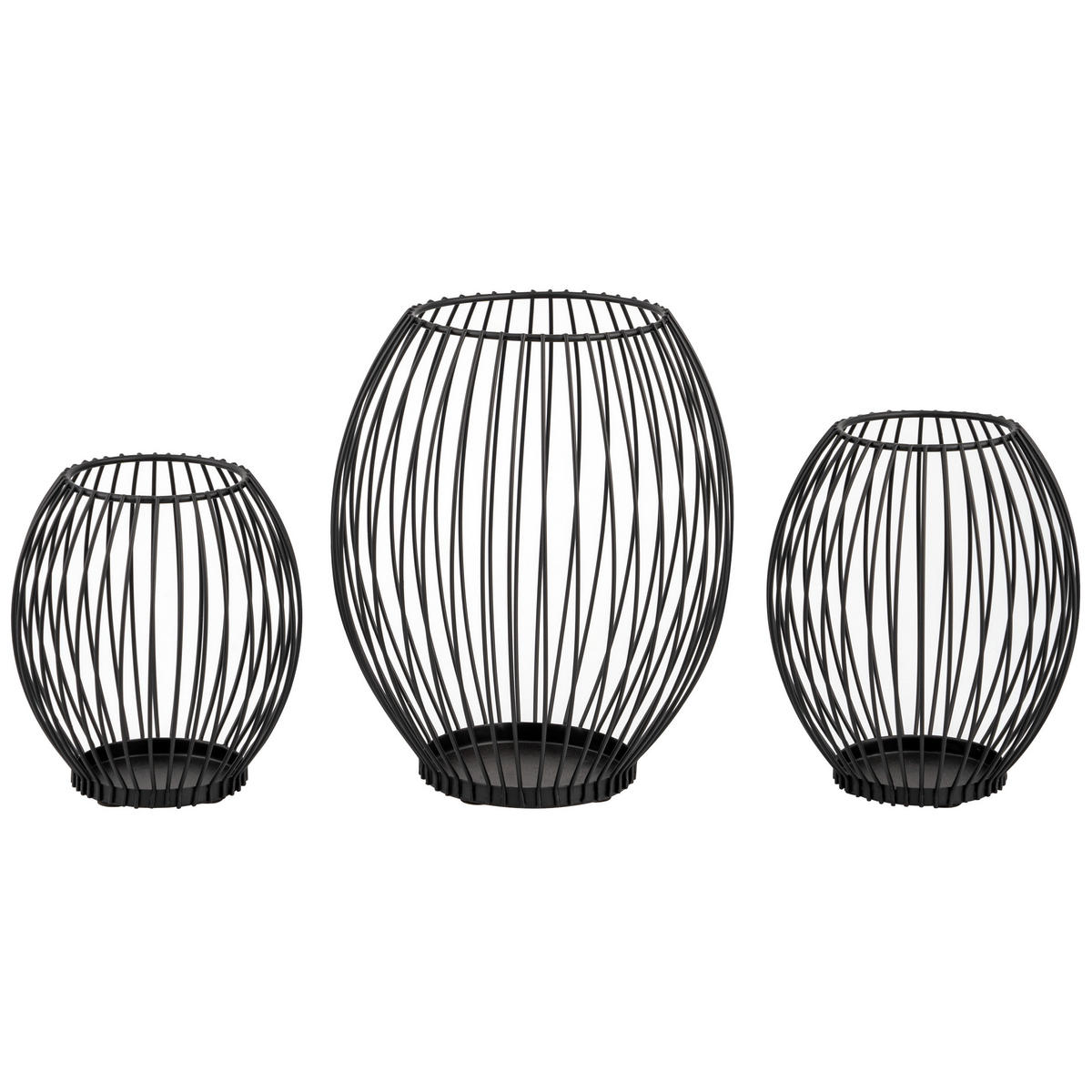 KERZENHALTER 3er-Set, schwarz, Stahl - Schwarz, Metall (8.9/10.7/10cm) - bremermann