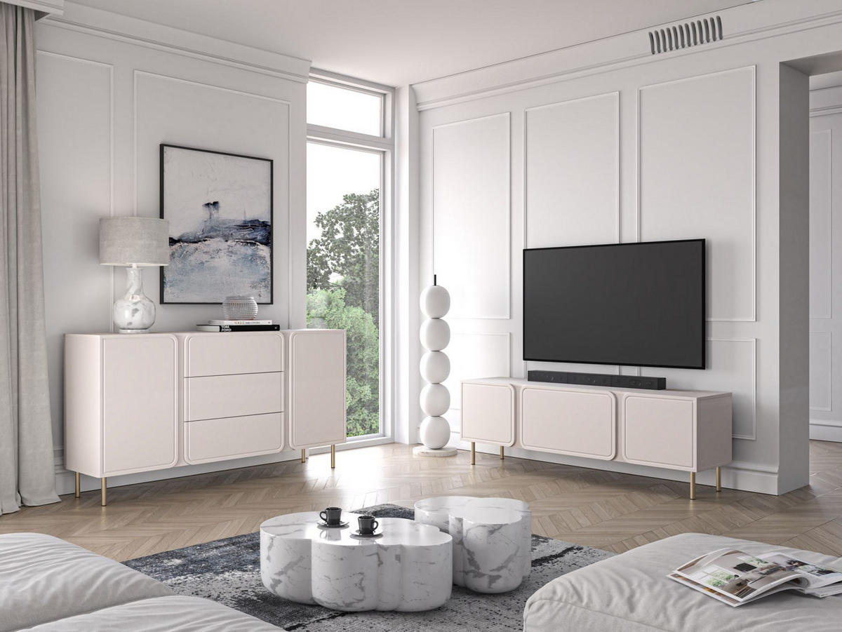 TV stolík Loppa Kašmírovo béžový 160/53/40 cm - zlatá/béžová, kompozitné drevo (160/53/40cm) - Selsey