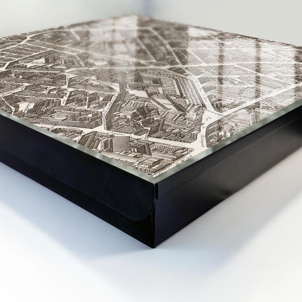 SCHLÜSSELBOX Schwarz 30x30 cm- Türöffnung nach rechts - Stadtplan - Beige, Metall (30/30/5cm) - TULUP