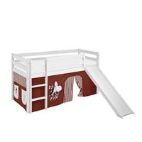 SPIELBETT JELLE Pferde Braun Beige - Hochbett - mit Rutsche und Vorhang - Weiß, Holz - Lilokids