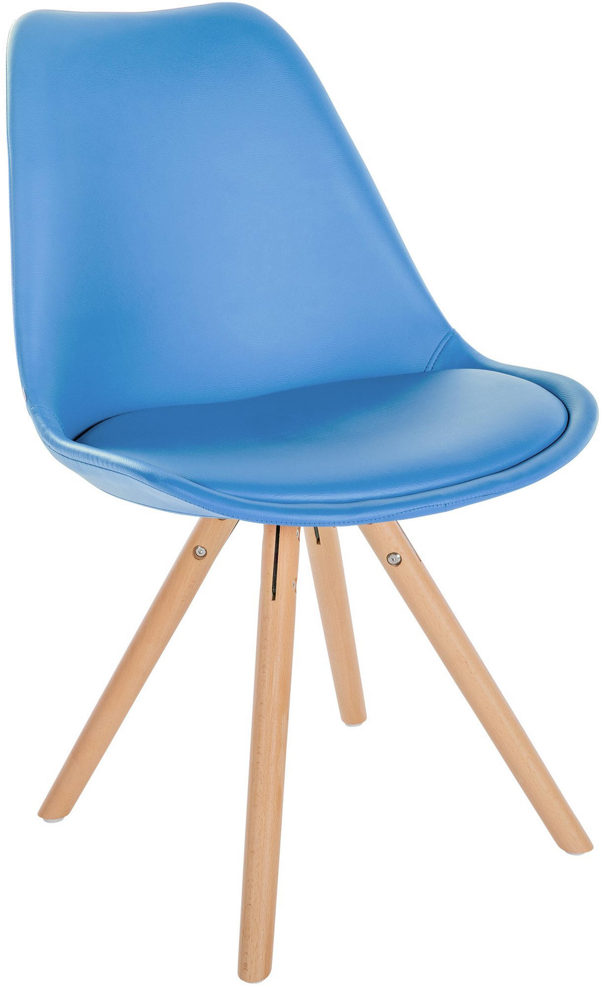 STUHL Lederlook hellblau - Eukalyptusholzfarben/Hellblau, Holz/Textil (48/81/54cm) - CLP
