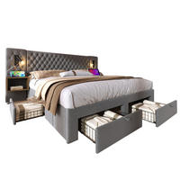 POLSTERBETT 180/200 cm mit 4 Schubladen, 2 Nachttischen, LED-Leselicht & USB/Type-C, Grau Samt - Grau, Textil (180/200cm) - Redom