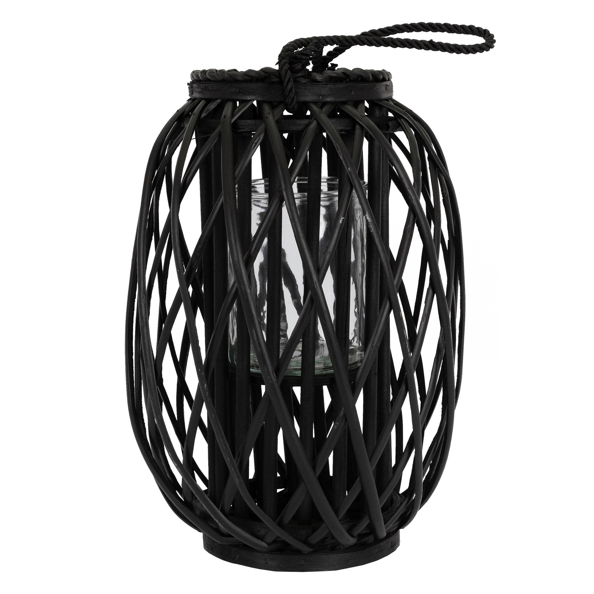 ECD-Germany LATERNA Ried 40x26 cm černá s uchem a skleněnou vložkou